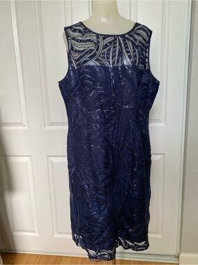 Sleeveless Navy Sequin Sheath Dress